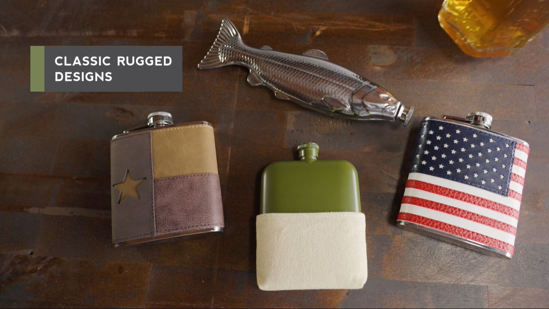 Army Green 6 oz Stainless Steel Flask with Canvas Pouch