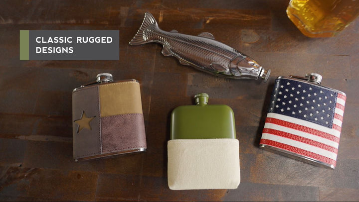 Army Green 6 oz Stainless Steel Flask with Canvas Pouch